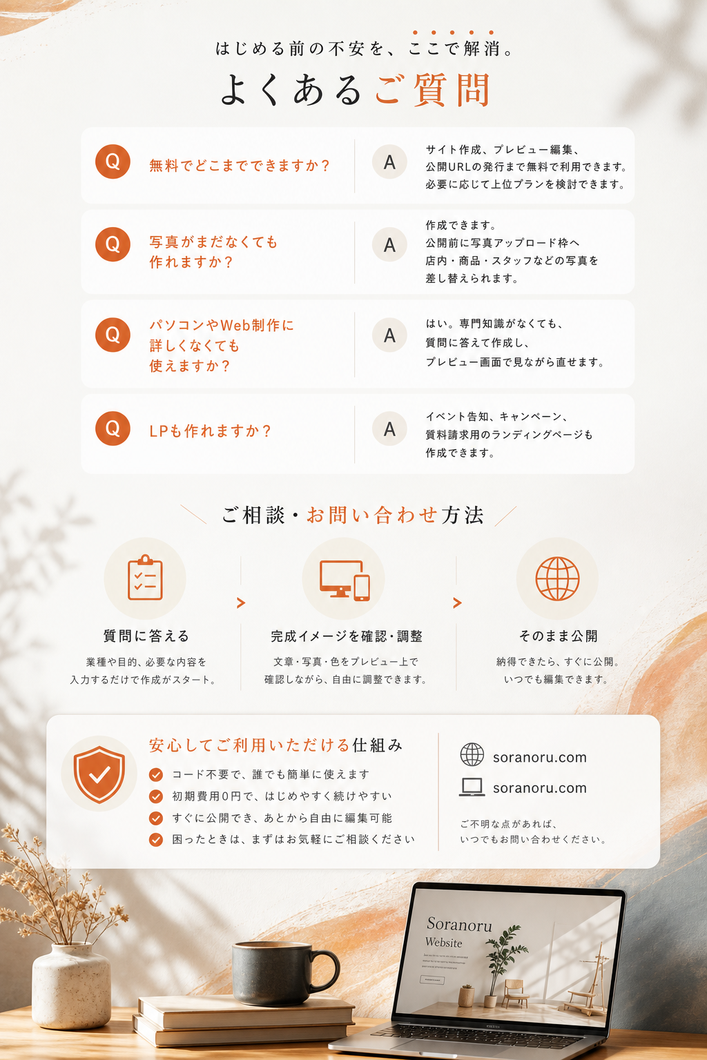 Soranoru 問い合わせ前の案内